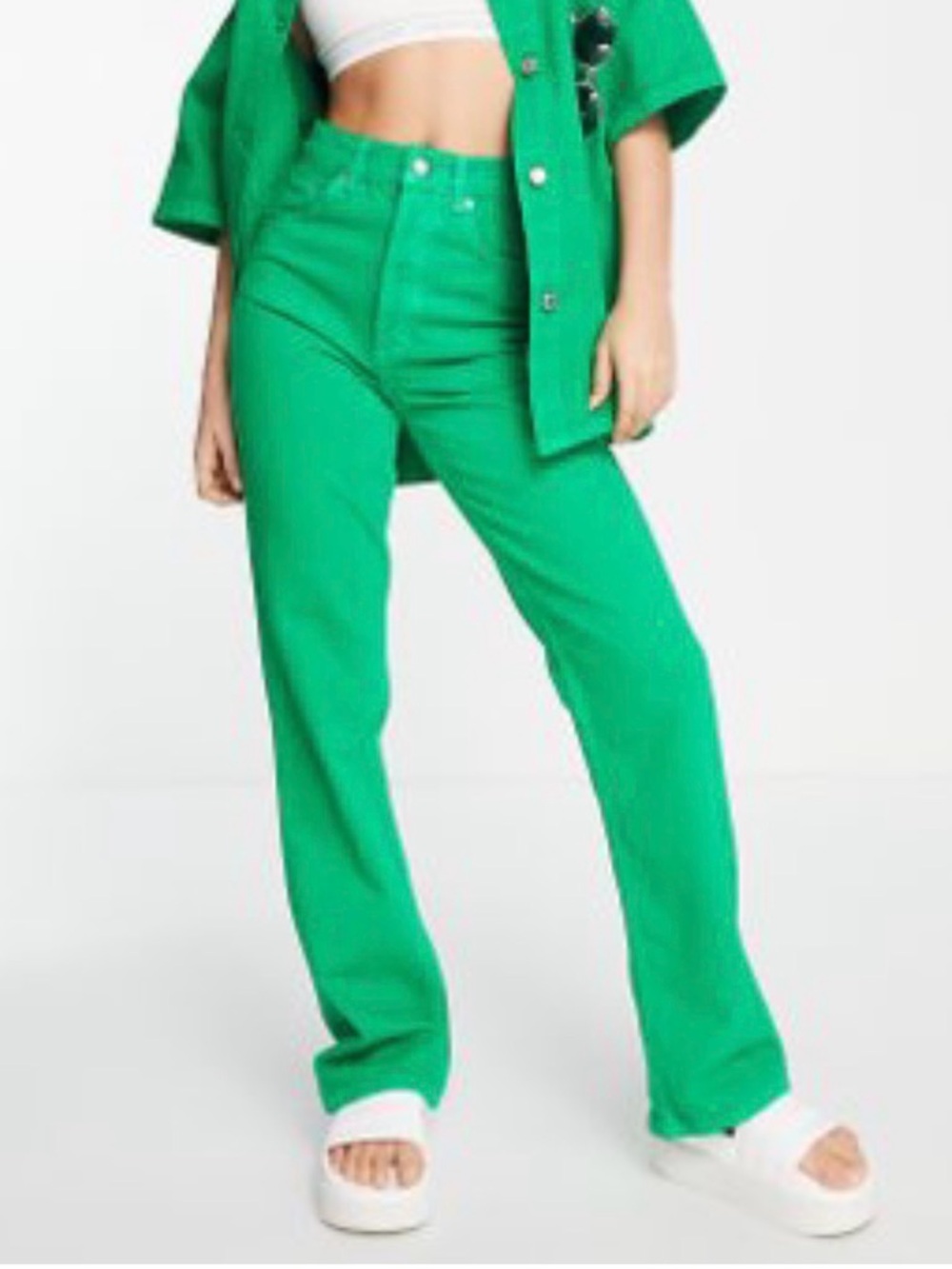 Topshop Kort Jean in Bright Green High-waist Straight Leg